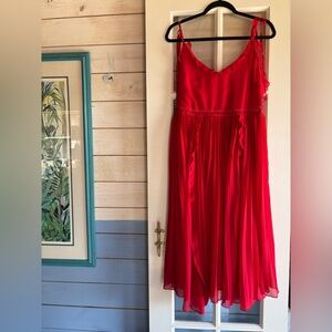 Lulu's Never a Dull Moment Bright Red Tie-Strap Pleated Midi Dress